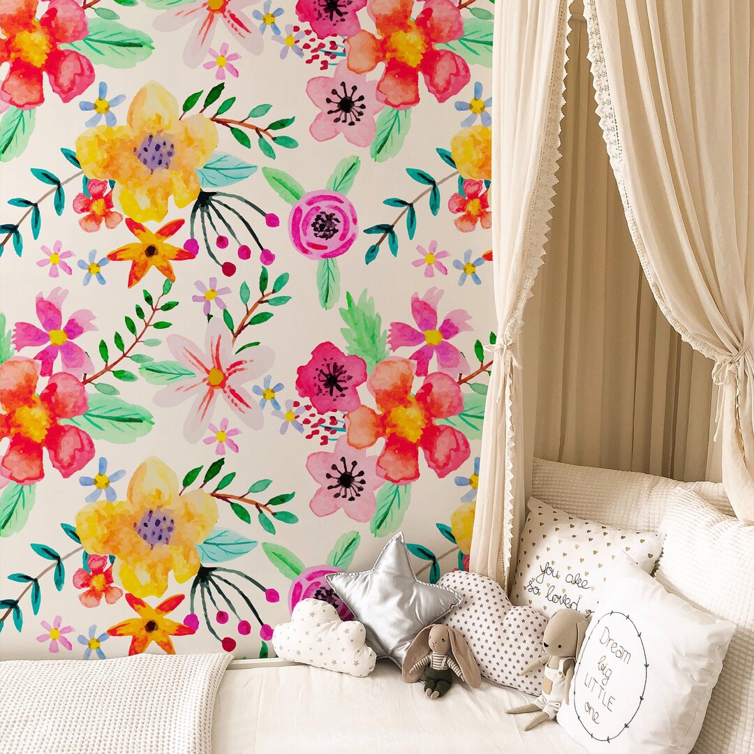 Watercolor Floral Nursery Wallpaper: Removable Peel and Stick Wall ...