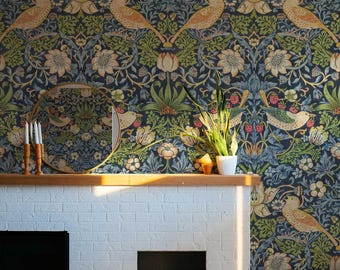 Strawberry Thief by William Morris Wallpaper - Vintage Floral Peel and Stick Mural