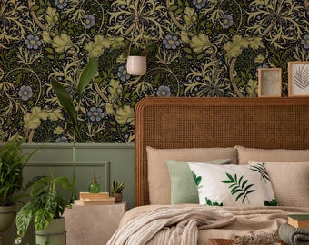 Seaweed by William Morris Wallpaper - Deep Green & Blue Botanical Peel and Stick Mural