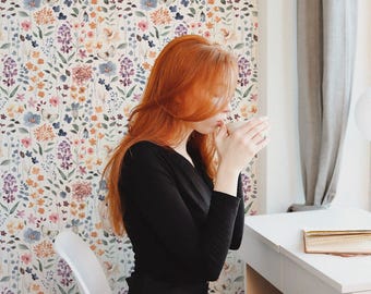 Watercolor Wildflower Wallpaper: Boho Floral Wall Decor, Renter Friendly