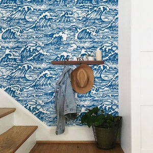 Ocean Storm Blue Waves Wall Mural - Unique Sea Water Flow Removable Wallpaper - Peel And Stick | Self-Adhesive 14304-9.99-4.99