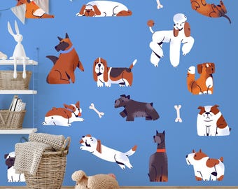 Watercolor Dog Wall Decals | Removable Puppy Stickers for Nursery