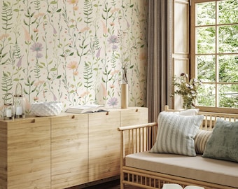 Floral Wallpaper Amelia Wildflower & Butterflies Botanical Wall Decor Nature-Inspired Mural for Living Room Bedroom