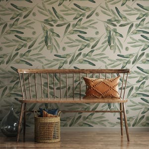 Watercolor Floral Nursery Wallpaper Sage Green Peel and Stick Olive Leaf Pattern Removable Wall Decor