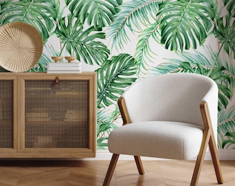 Monstera Leaf Wallpaper: Tropical Floral Peel and Stick Mural