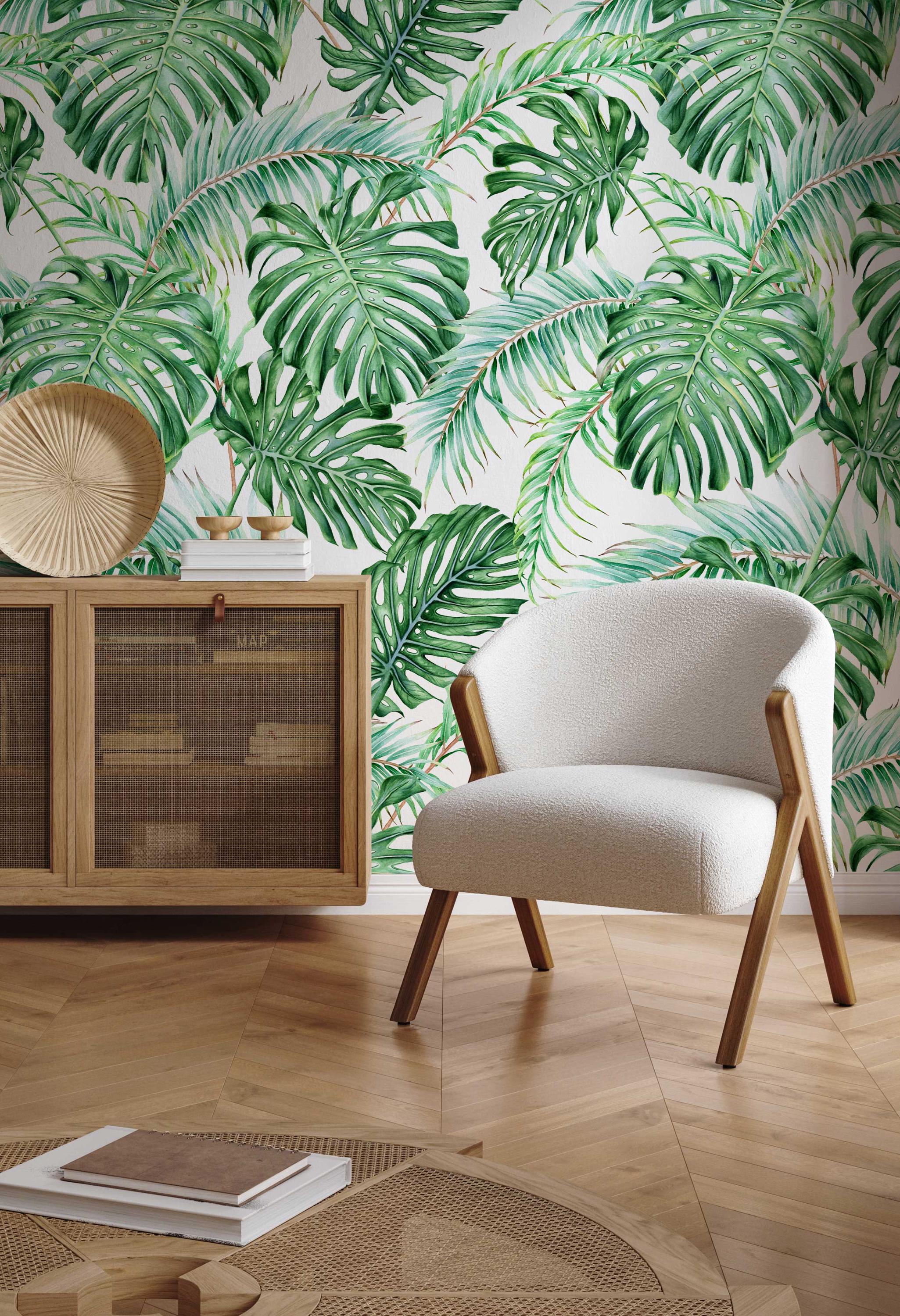 Monstera Leaf Wallpaper: Tropical Floral Peel and Stick Mural - Etsy
