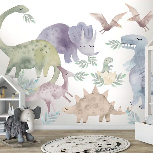 Stickers muraux dinosaures colorés : décoration de chambre d'enfant, à retirer et à coller