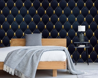 Modern Geometric Navy Blue Gold Wallpaper - Peel And Stick Minimalist Home Decor - Wall Decor