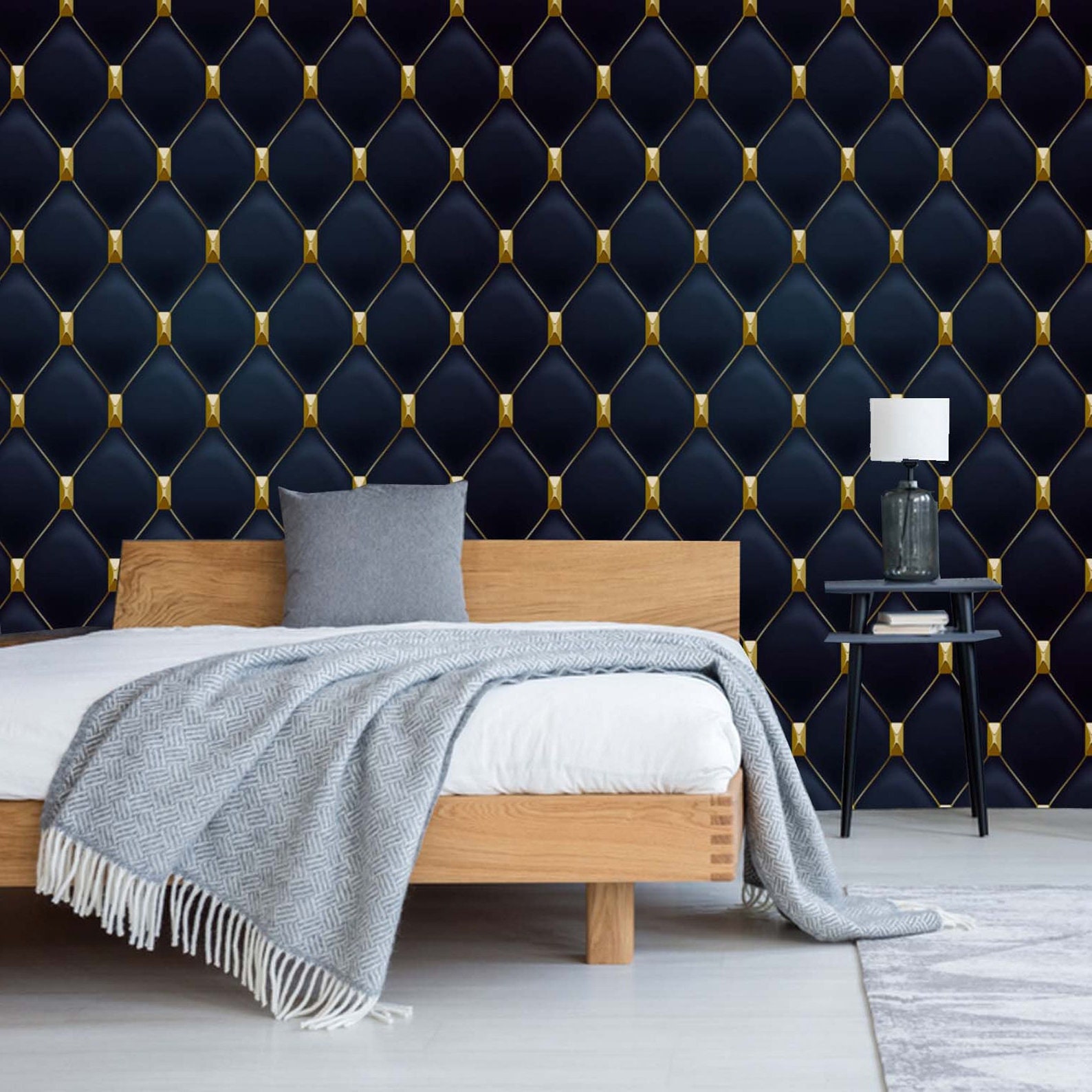 Art Deco Geometric Wallpaper in Navy Blue & Gold Removable Art Deco Geometric Wallpaper in Navy Blue & Gold Removable