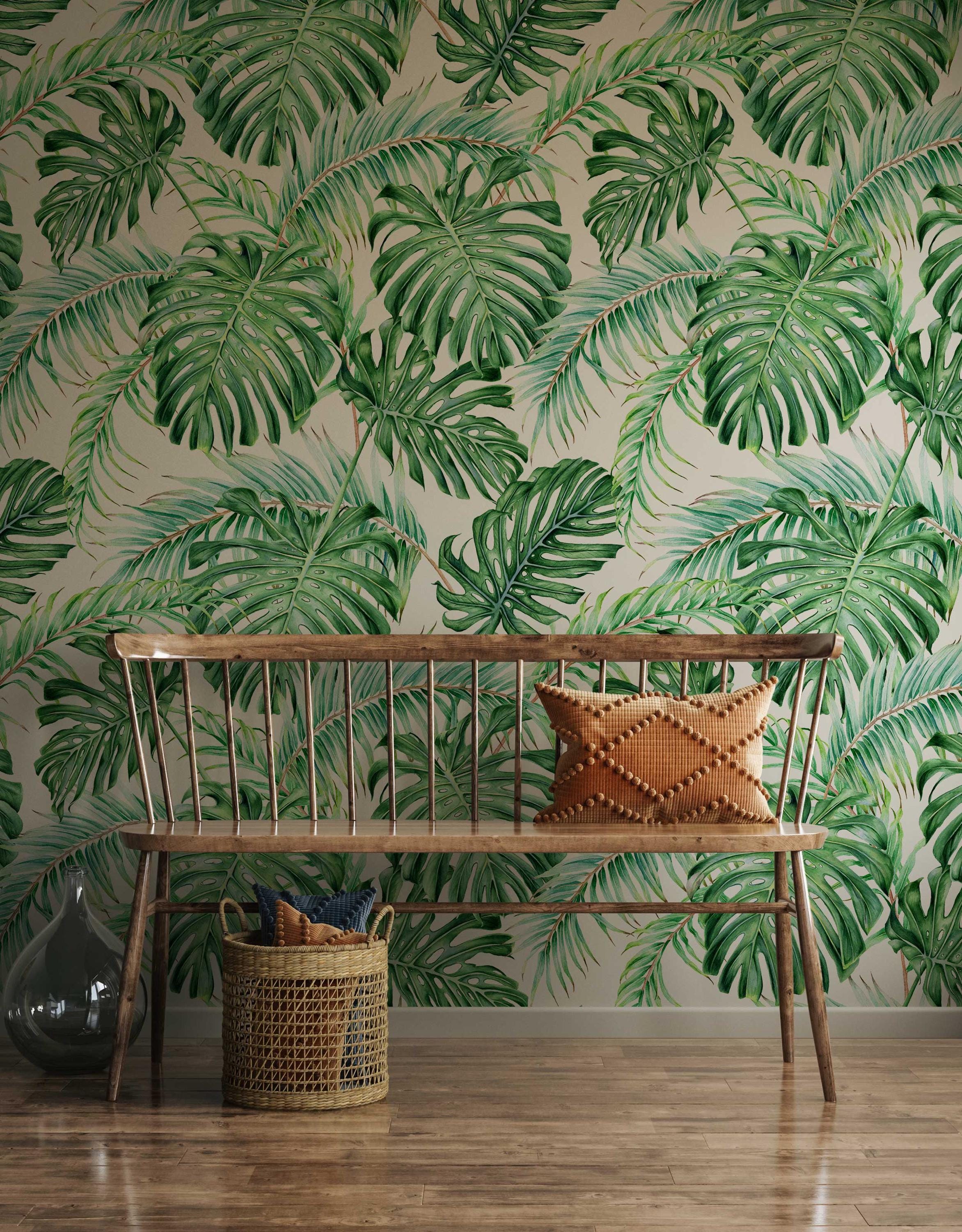 Monstera Leaf Wallpaper: Tropical Floral Peel and Stick Mural - Etsy