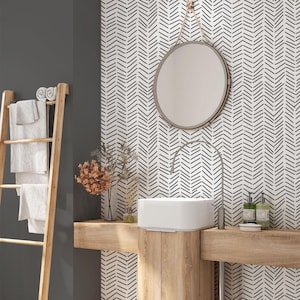 Geometric Chevron Wallpaper | Black & White Modern Peel and Stick | Custom Boho Decor for Maximalist Interior Design