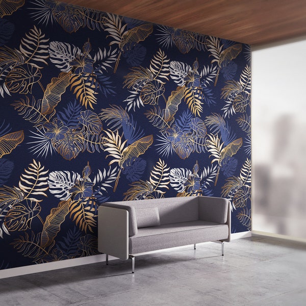 Forest Dark Tropical Palm Leaf Wallpaper - Peel And Stick Moody Jungle Coastal Wall Decor - Maximalist Boho Wallpaper For Office