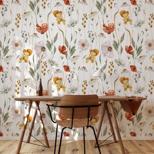 Wildflower Wallpaper Peel and Stick, Watercolor Floral Decal, Minimalist Nature-Inspired Accent Wall, Easy to Apply Serene Design