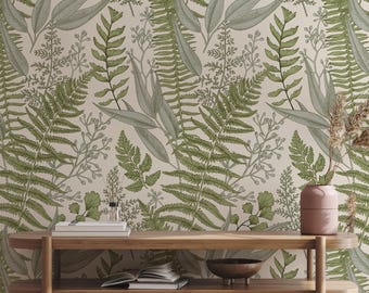 Fern Botanical Wallpaper: Herbal Green Peel and Stick Mural