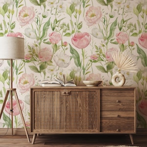 Carta da parati vintage in tela rosa baby, staccabile e rimovibile, eleganti e delicati fiori barocchi, Coquette Grandmillennial Chic Decor