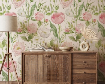Baby Pink Toile Wallpaper: Vintage Floral Peel and Stick
