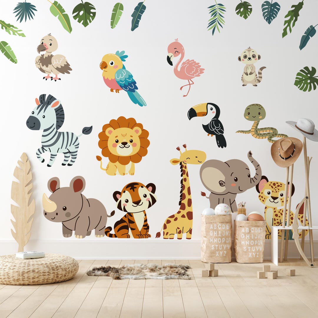 Safari Animal Wall Decals: Peel & Stick Jungle Nursery Decor - Etsy
