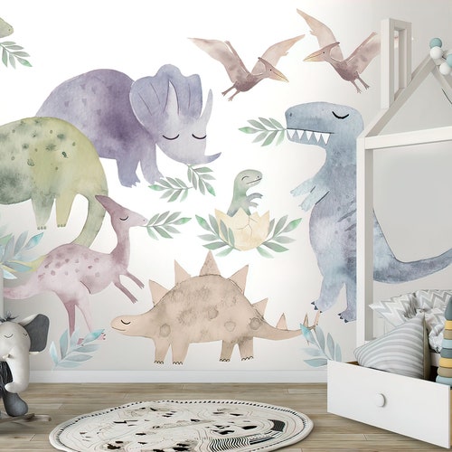 Cute Dinosaurs Wall Decal Watercolor Wall Sticker Nursery Etsy