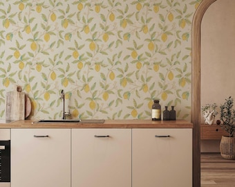 Lemon Tree by William Morris Wallpaper - Bay Leaf Citrus Peel and Stick Botanical Mural