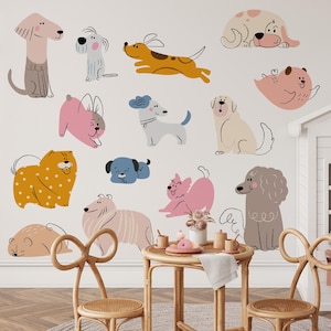 Hand Drawn Dogs Nursery Wall Decals - Cute Puppy Wall Stickers for Baby Room Decor & Kids Bedroom Art