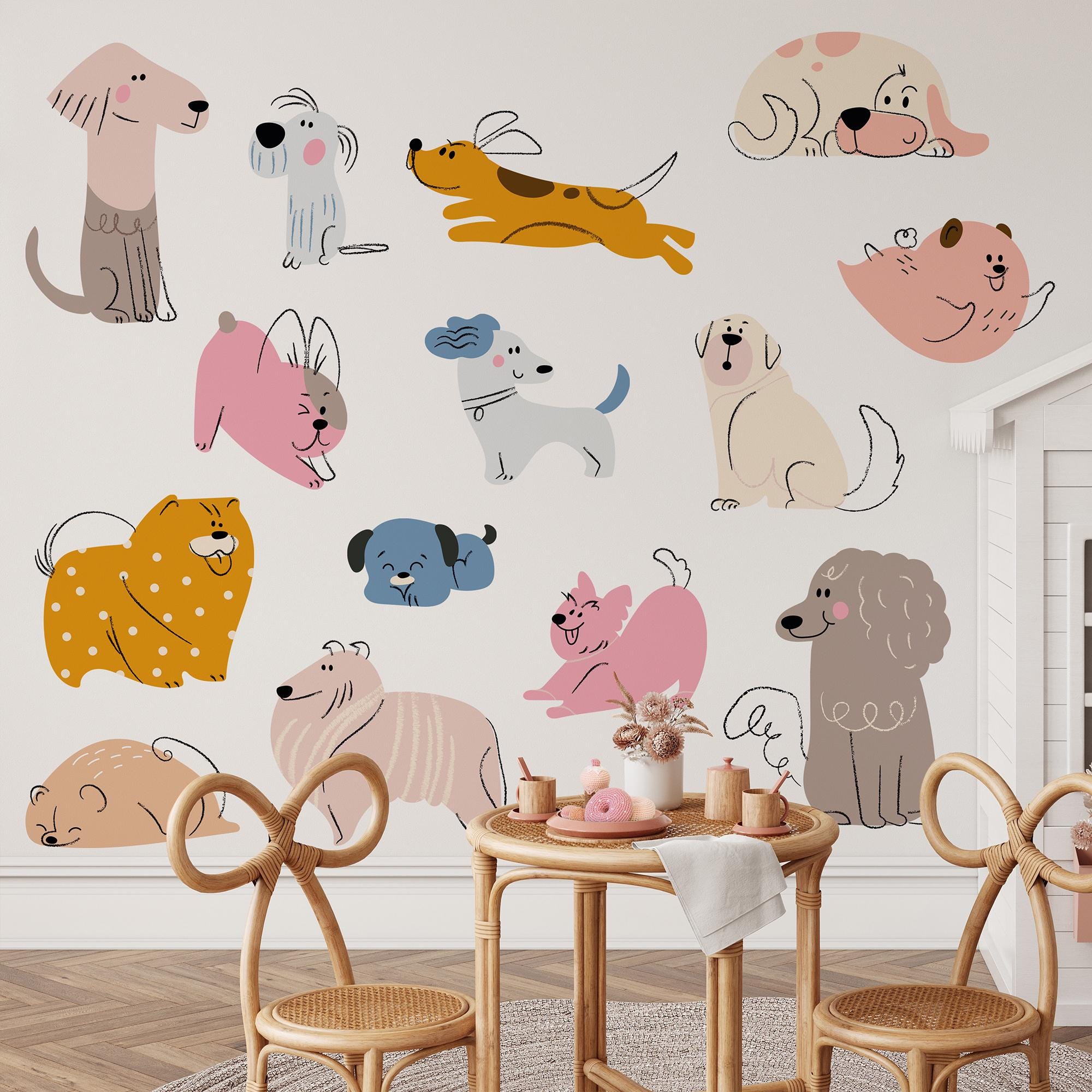 IWallDecal Adesivi Murali A Forma Di Cane Con Scritta 'A Room With Dogs' - 6 Fogli 35,6x27,9cm Per Cameretta Bambini