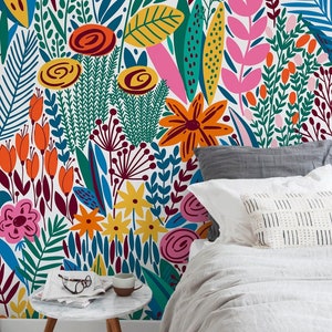 Vintage Colorful Scandinavian Wallpaper | Unique Dark Victorian Mural | Boho Whimsical Botanical | Gorgeous Wall