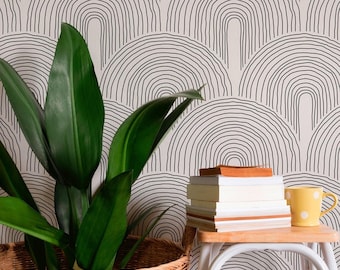 3D Boho Rainbow Line Art Peel and Stick Wallpaper Mural