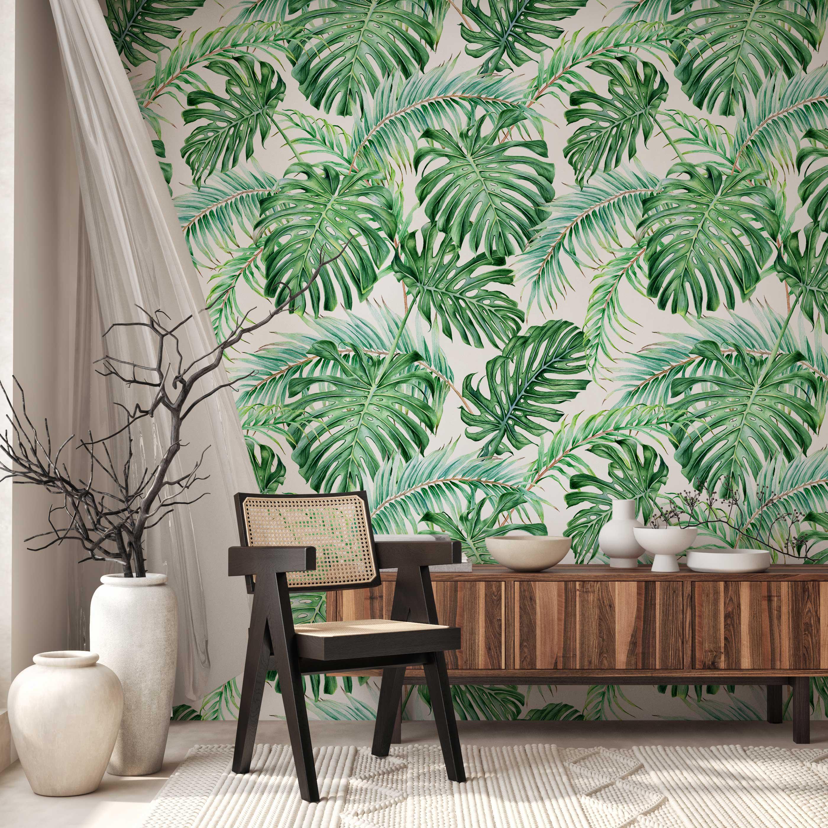 Monstera Leaf Wallpaper: Tropical Floral Peel and Stick Mural - Etsy