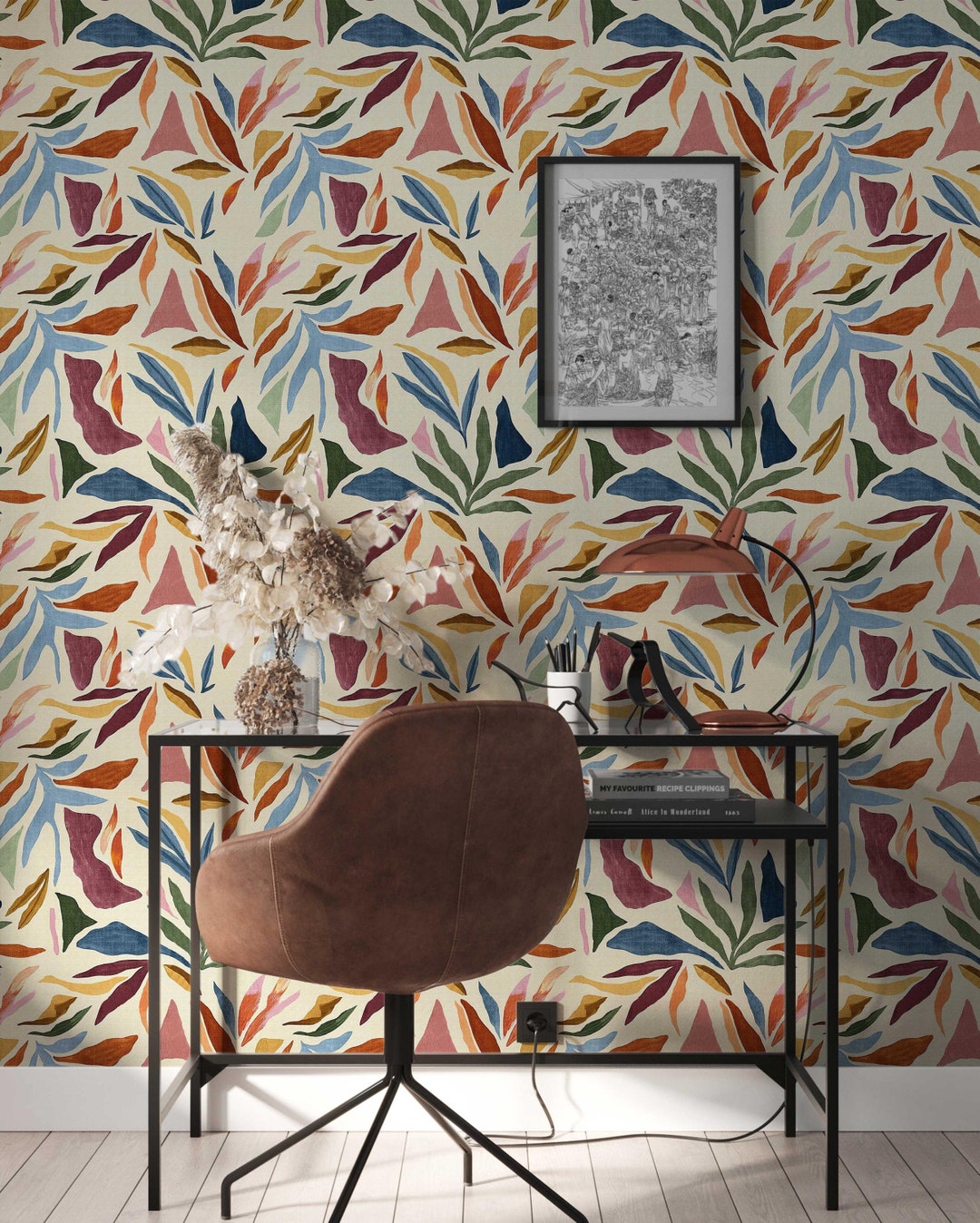 Colorful Tropical Leaf Wallpaper: Peel and Stick Wall Mural - Etsy