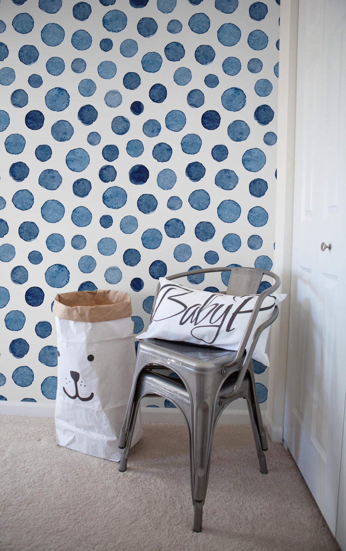 Blue Dots Removable Wallpaper Traditional White Print Wall Etsy