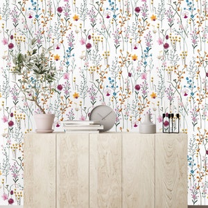 Lovely Watercolor Field Flowers Wallpaper | Renters decor | Floral Removable or Regular Wallpaper | Peony Wild Wall Decor