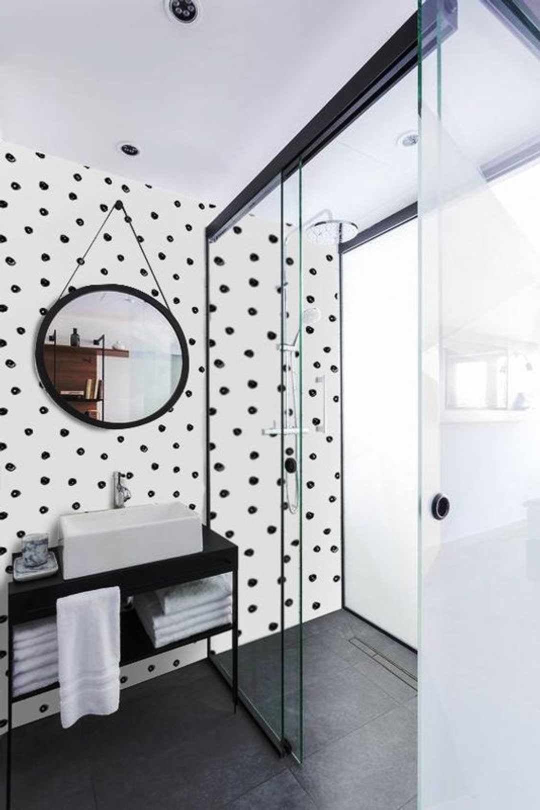 Black Dots Removable Wallpaper Traditional White Print Wall Mural Self