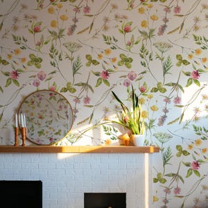 Papier peint autocollant Summer Meadow, aquarelle florale délicate, décalcomanies murales auto-adhésives pour décoration d'intérieur