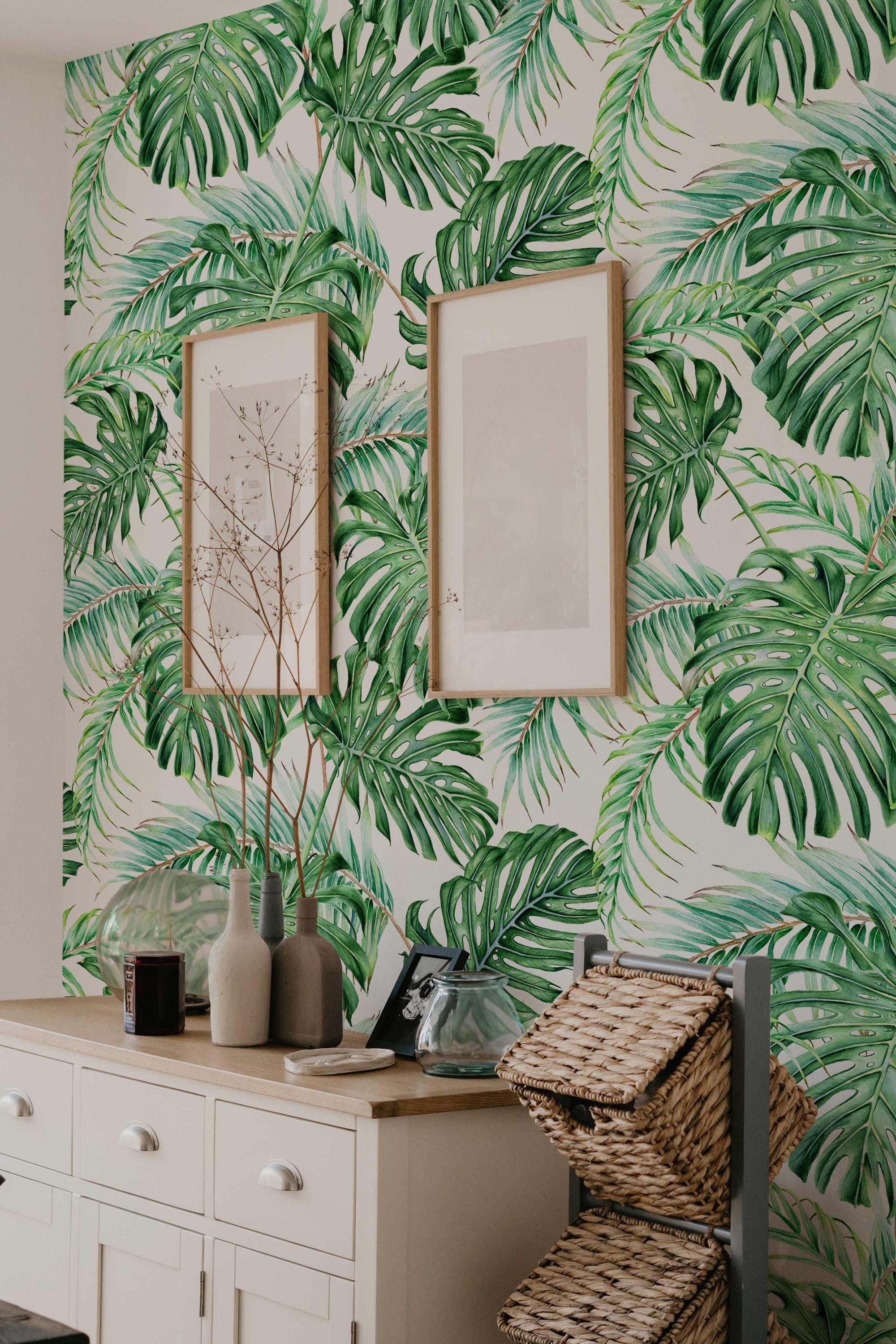 Monstera Leaf Wallpaper: Tropical Floral Peel and Stick Mural - Etsy