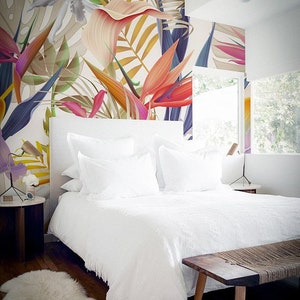 Vibrant Exotic Leaves Removable Wallpaper - Tropical Inspired Classic Design - Removable Self Adhesive Wall Covering Mural