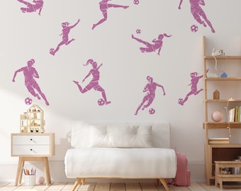Female Soccer Player Wall Decal - Peel and Stick Sports Mural