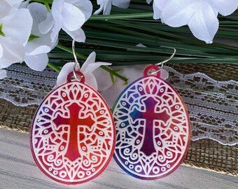 Laser Ready Easter Cross Stained Glass style Earrings SVG | Cross SVG | No Physical Item will be sent | Digital SVG | Easter svg