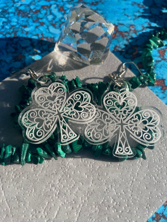 Laser Ready St Patrick's Day Shamrock Heart  Earrings SVG | Shamrock SVG | No Physical Item will be sent - Digital SVG | Glowforge Tested