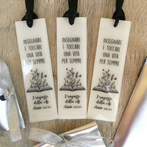 Personalized teacher bookmark, H10xL2,9 cm, glossy pearly white. Graphics of your choice or upon request.