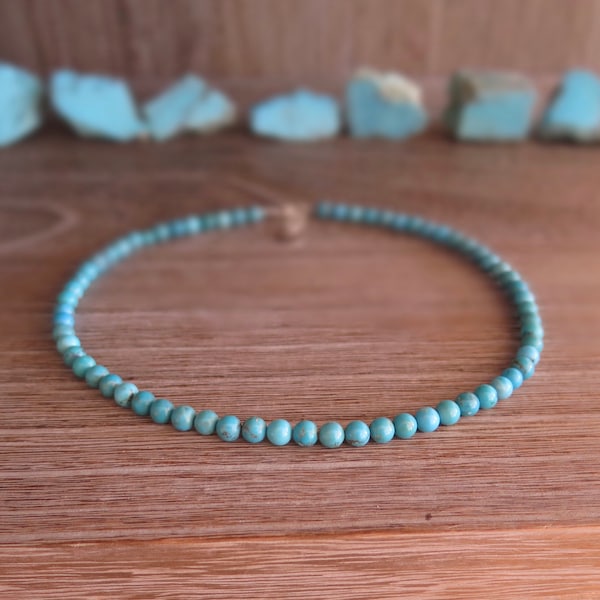 Collier ajustable en perles turquoises naturelles, 6mm ou 5mm pierres semi-précieuses, pour femmes