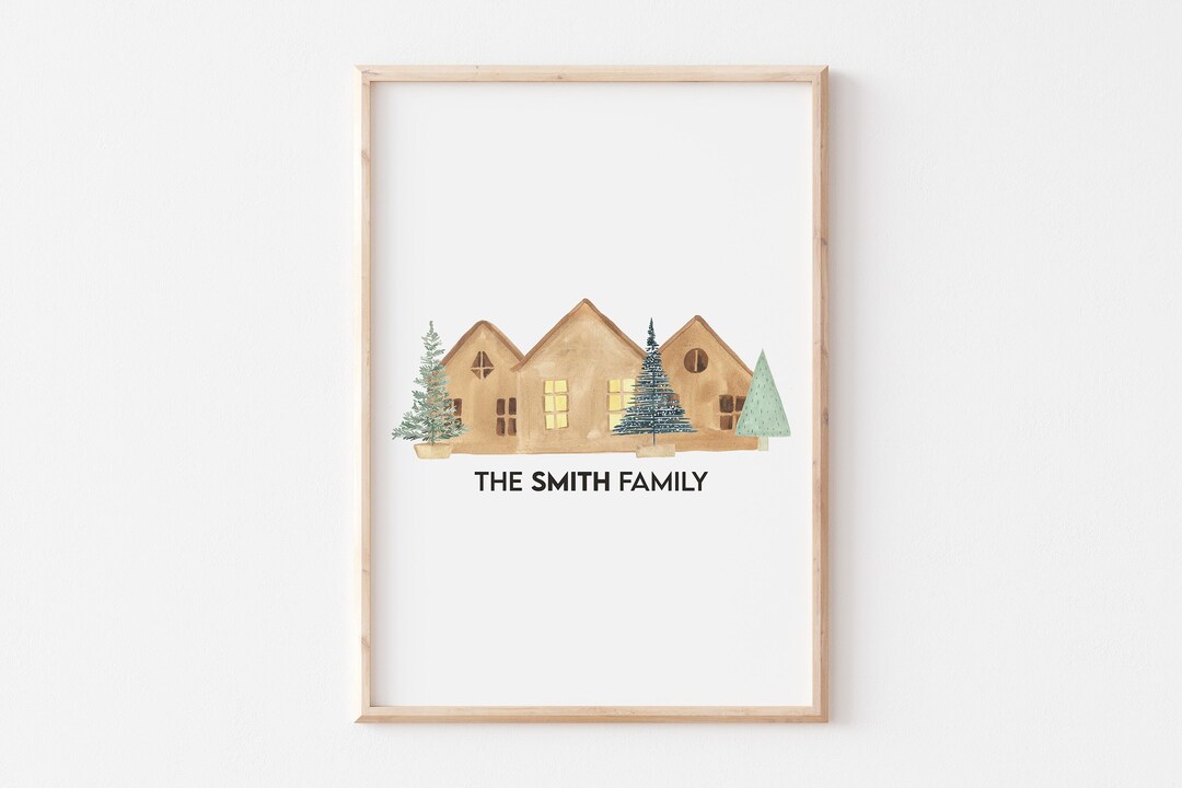 Personalized Christmas Village Scene Print Custom Family Etsy