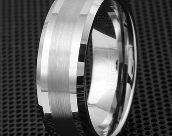 Silver Brushed Tungsten Wedding Band Ring for Men and Women