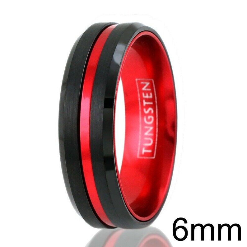 Red Tungsten Wedding Band Black Tungsten Ring Men /& Women Tungsten Carbide Ring Anniversary Ring Tungsten Ring Engagement Ring