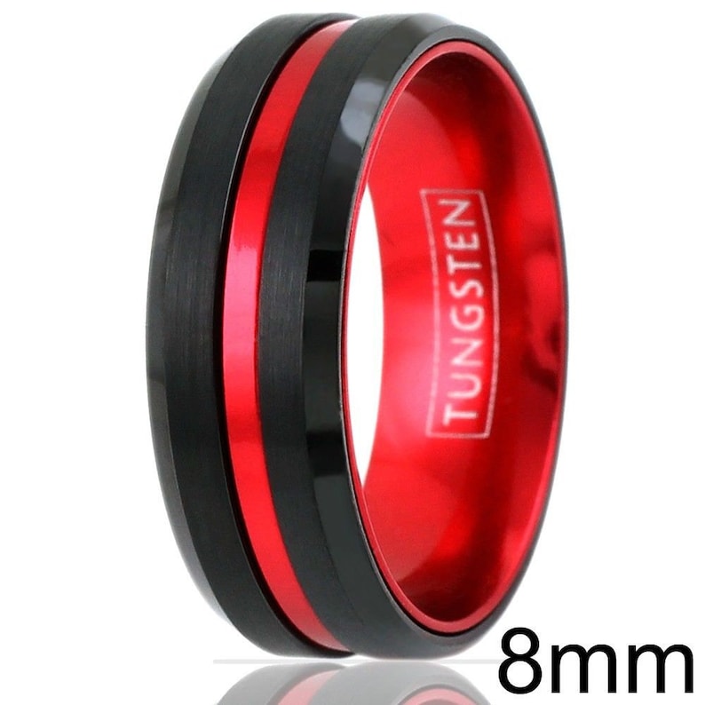 Red Tungsten Wedding Band Black Tungsten Ring Men /& Women Tungsten Carbide Ring Anniversary Ring Tungsten Ring Engagement Ring
