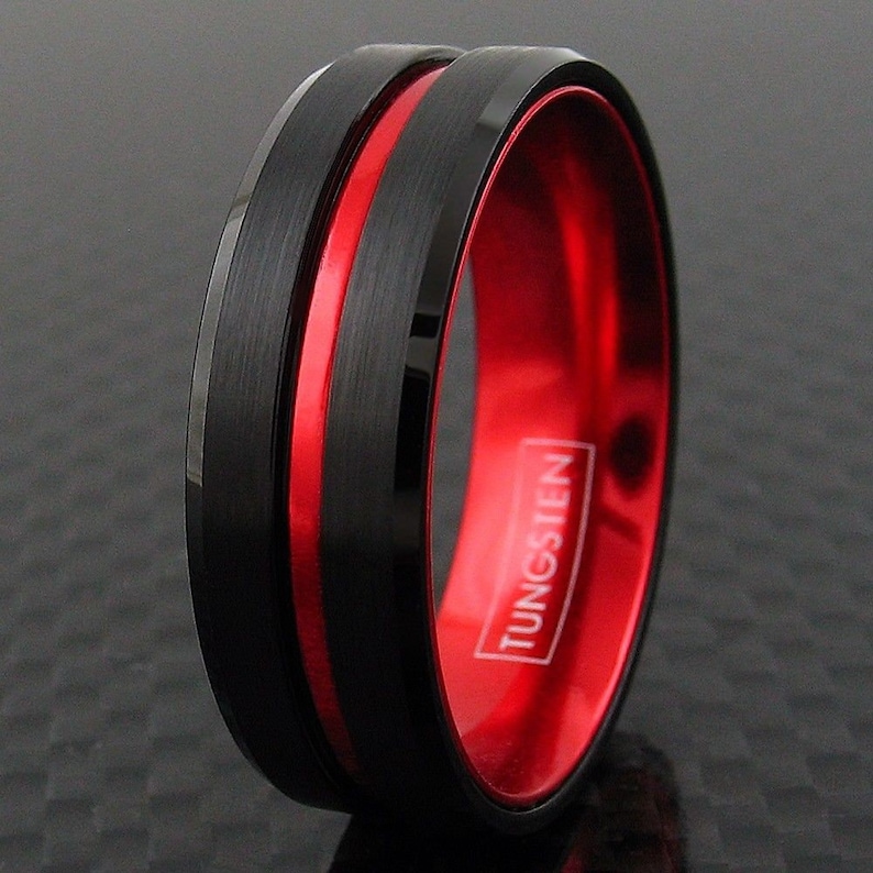 Red Tungsten Wedding Band Black Tungsten Ring Men /& Women Tungsten Carbide Ring Anniversary Ring Tungsten Ring Engagement Ring