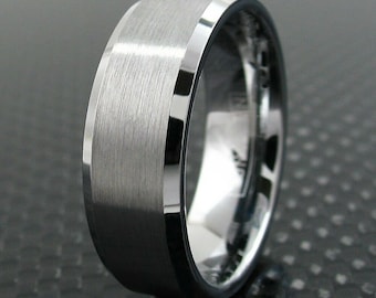 Silver Brushed Tungsten Carbide Wedding Band Ring for Men