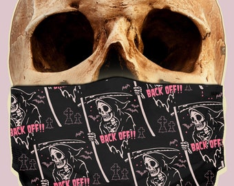 Fabric Face Mask - Washable + Reusable - With Filter Pocket + Nose Wire - Grim Reaper Back Off