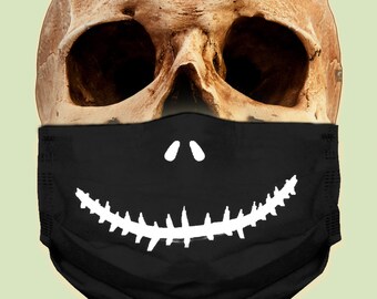 Fabric Face Mask - Washable + Reusable - With Filter Pocket + Nose Wire - Jack Skellington