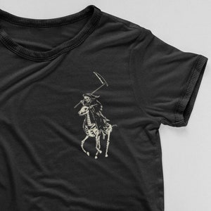 Goth Polo Grim Reaper T-shirt // Black Goth Shirt // Death Shirt // Occult Skull Shirt