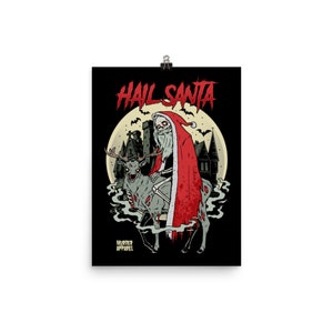Pôster de Natal Hail Santa Zombie Reindeer Horror